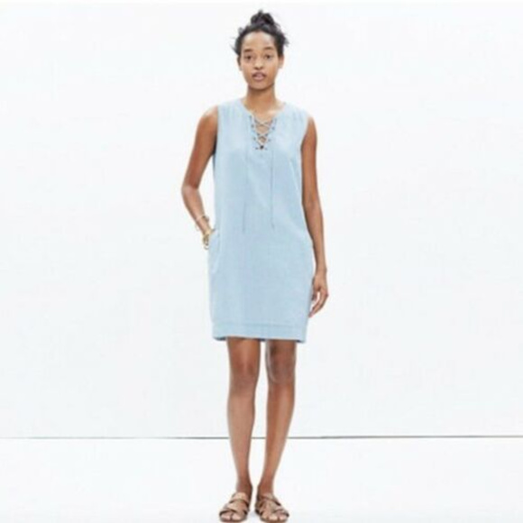Madewell Dresses & Skirts - Madewell Chambray Lace-up Shift Dress S Sleeveless